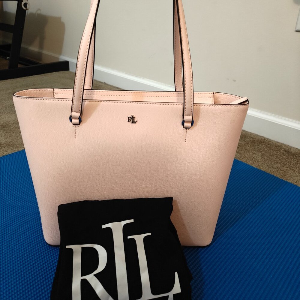 Ralph Lauren Crosshatch Leather Medium Karly Shopper Tote